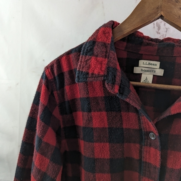 LL Bean Shirt Womens Large Red Black Buffalo Plaid Button Up Flannel Scotch - Picture 2 of 11